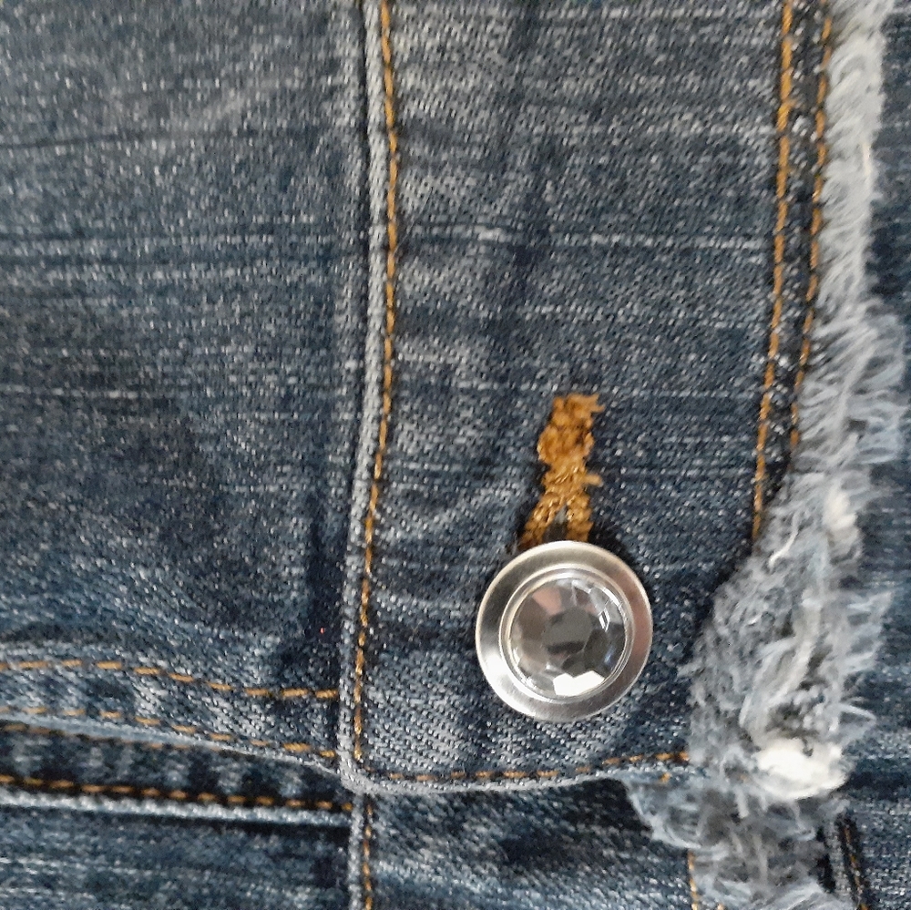 Jean jacket w/removable Fur collar Medium Blue - Picture 3 of 6